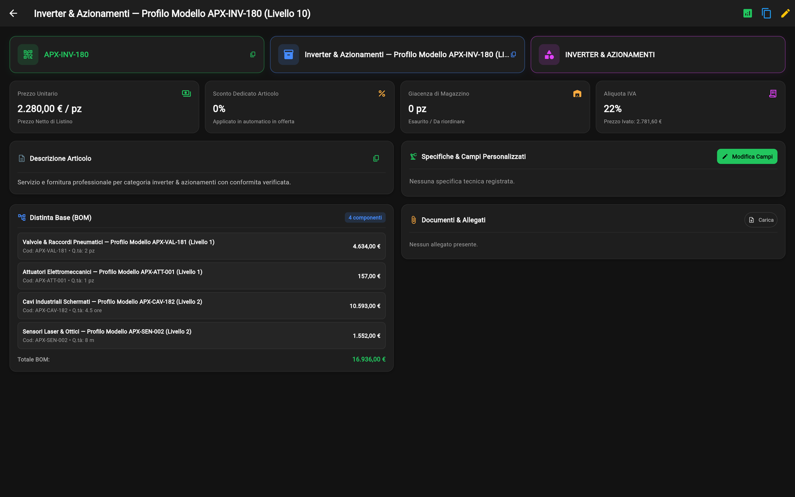 Scheda Prodotto e Distinta Base BOM KUSTOR CRM