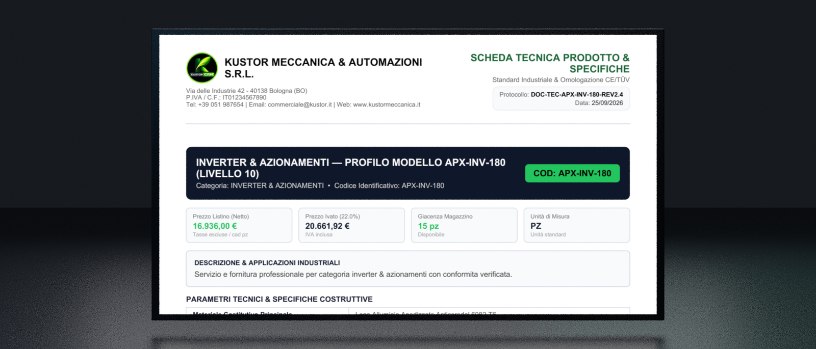 KUSTOR CRM Scheda Prodotto e Distinta Base BOM